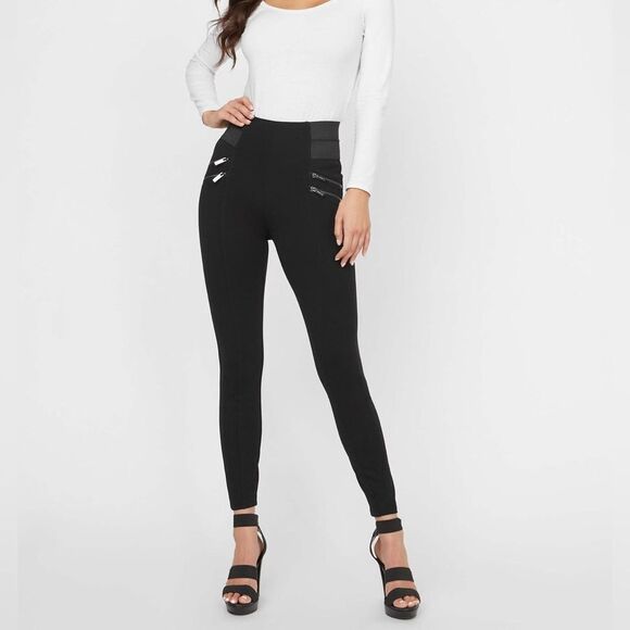 GUESS FACTORY Penny Ponte Pants in black NWT SZ Snall - Picture 2 of 13